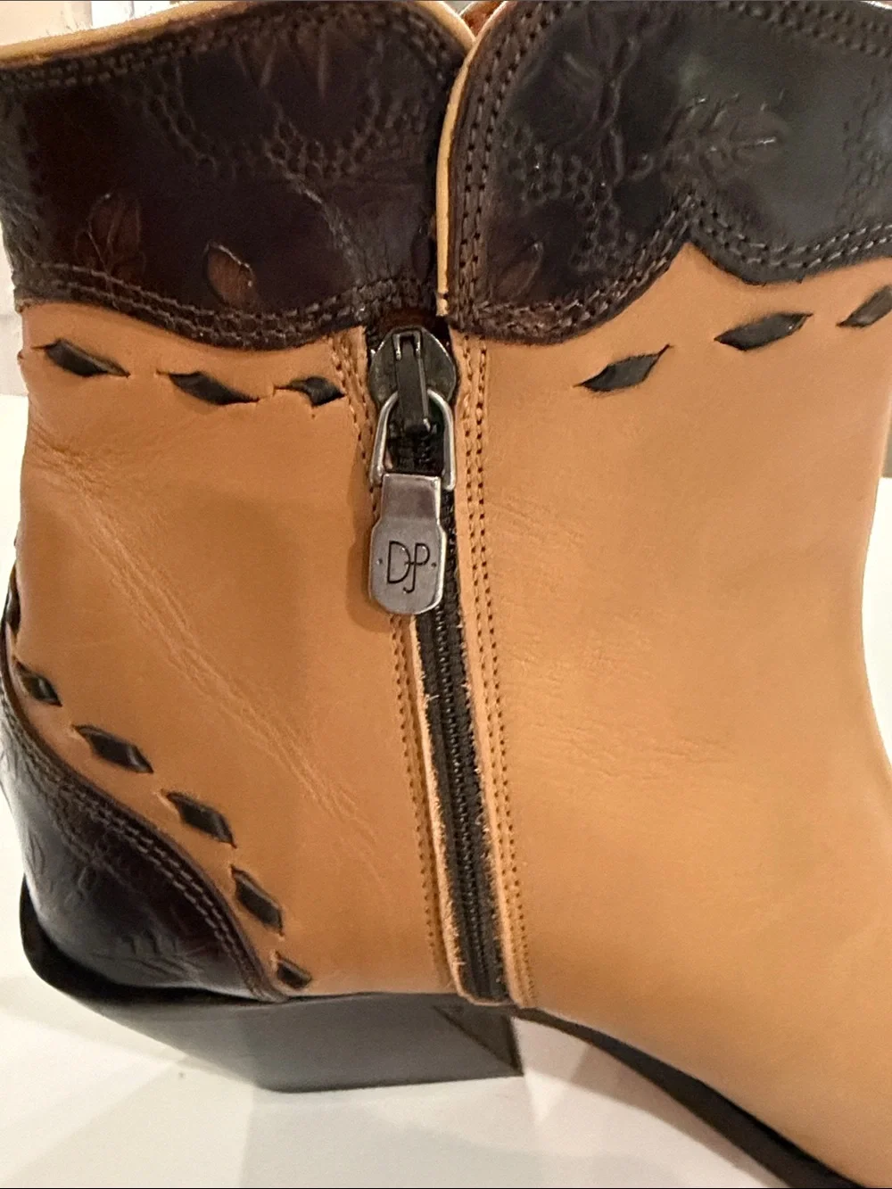 Donald J. Pliner Two-Tone Tan and Black Pointed Ankle Booties